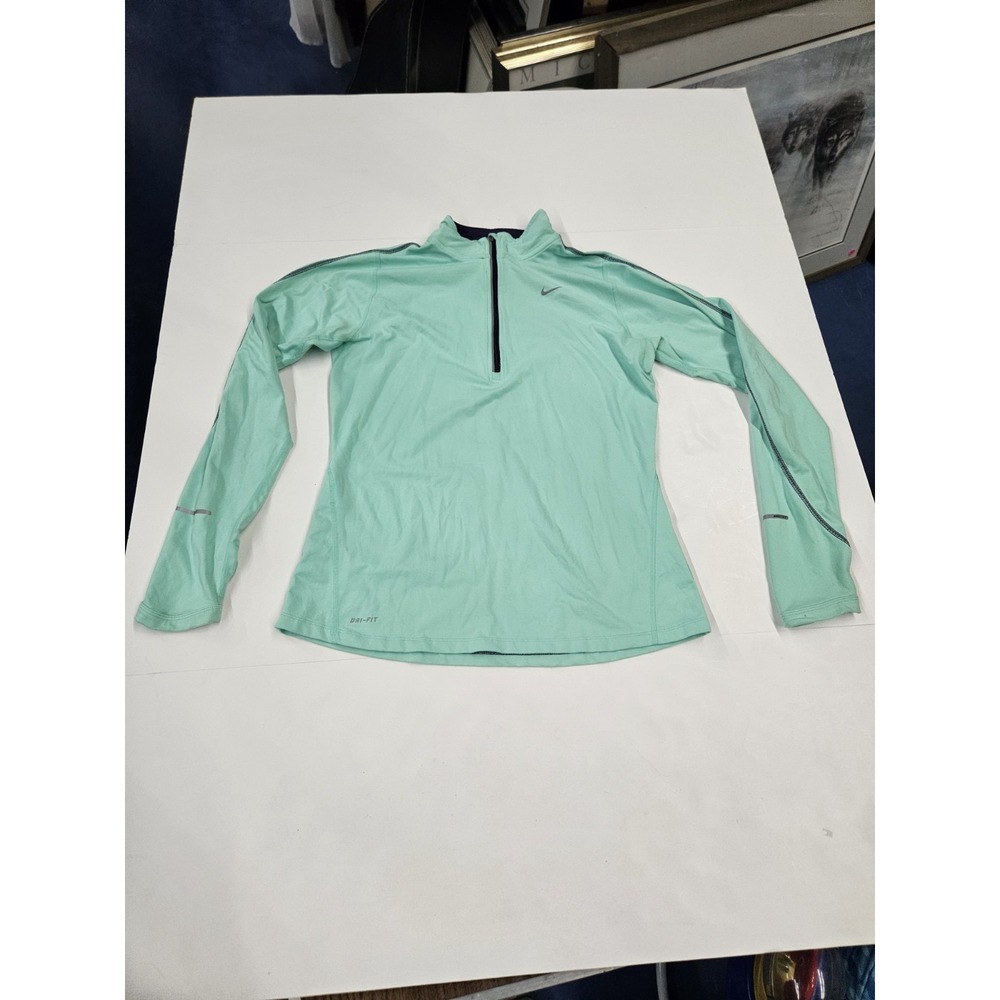 Nike Womens M 1/4 Zip Pullover Mint Green Dri-FIT Running Thumbhole Top